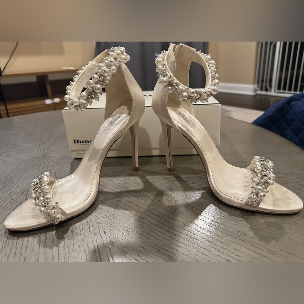 Dune London, Marriages Satin Pearl and Rhinestone Embellished Dress Sandal.